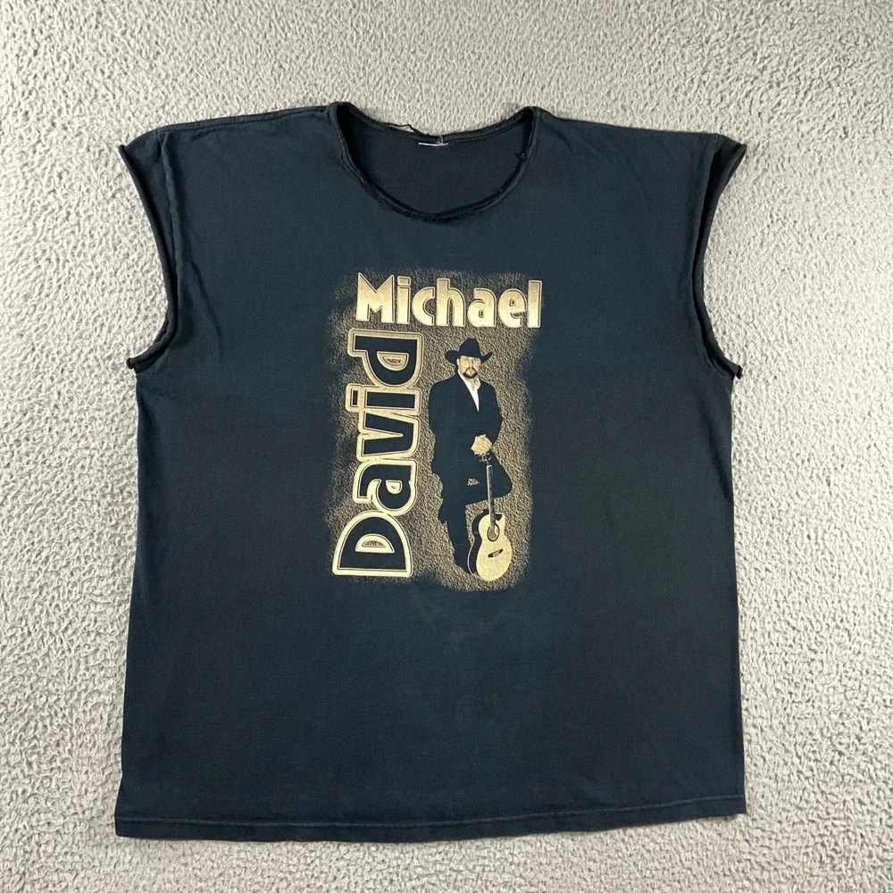 Country Music Graphic Tee Men XL Black Sleeveless Distressed Biker Edgy Western